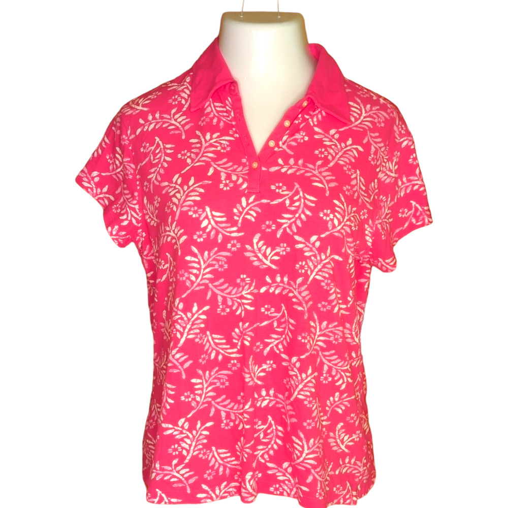 IZOD Hot Pink Peruvian Prep Tropical Leaf Polo Shirt Large